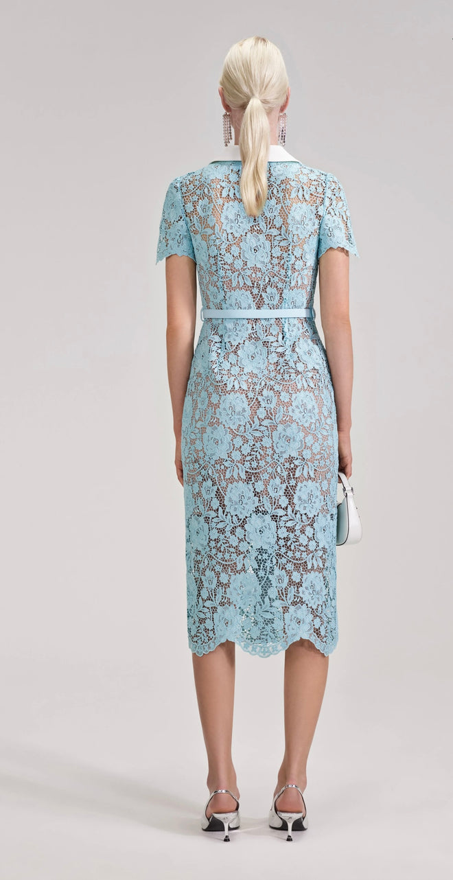 SELF-PORTRAIT Blue Cord Lace Midi Dress