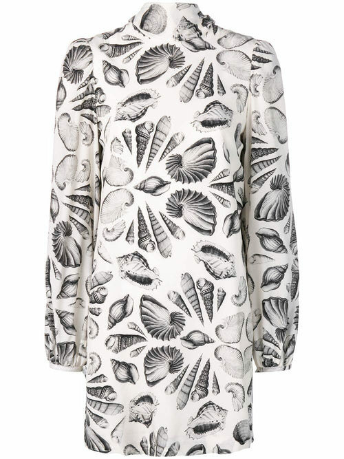 Alexander McQueen Ivory & Black Crêpe De Chine Seashell Print Dress