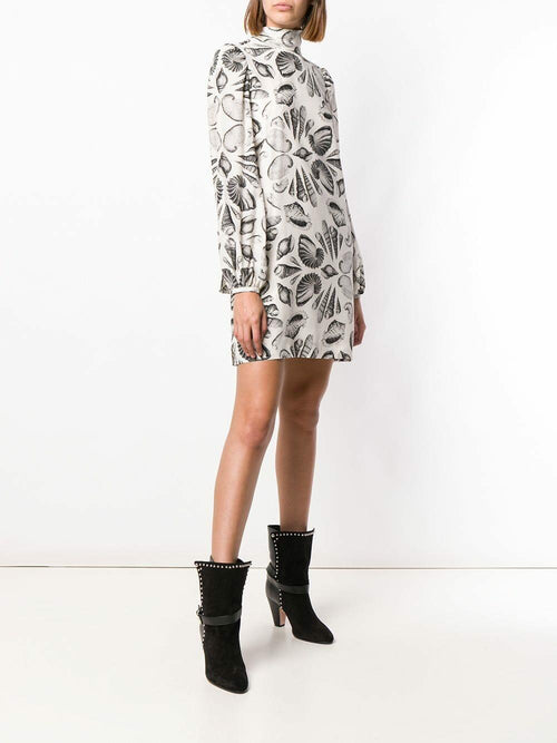 Alexander McQueen Ivory & Black Crêpe De Chine Seashell Print Dress