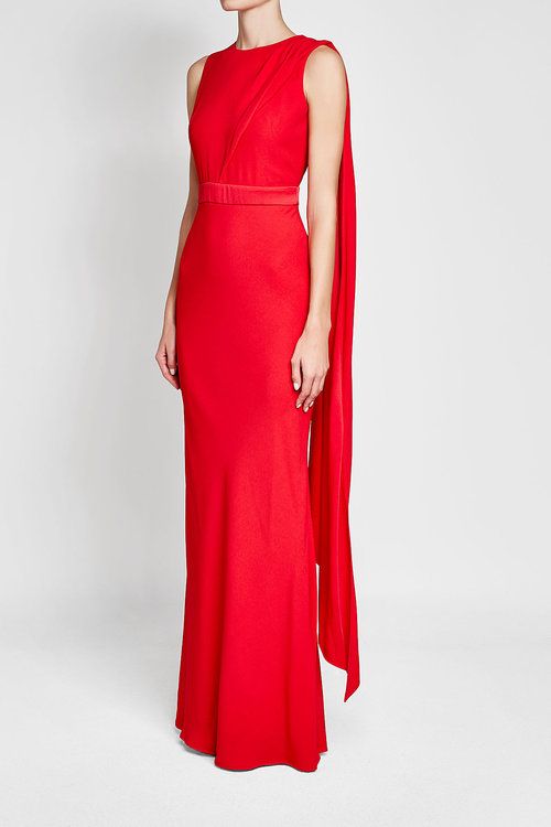 Alexander McQueen Red Draped Cutout Crepe Gown