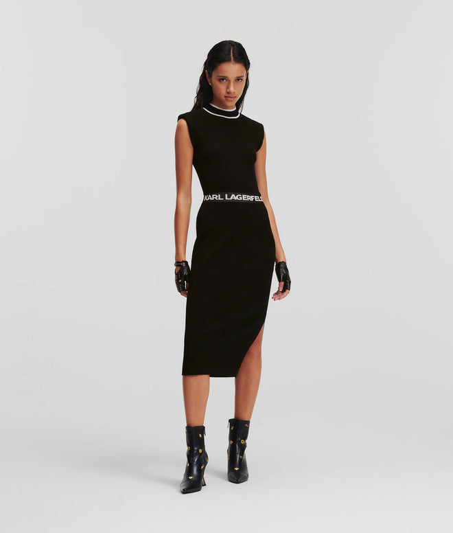 KARL LAGERFELD - HIGH-NECK MIDI KNIT DRESS