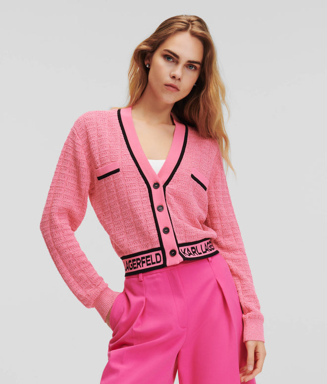 KARL LAGERFELD - KARL LOGO CROPPED BOUCLÉ CARDIGAN