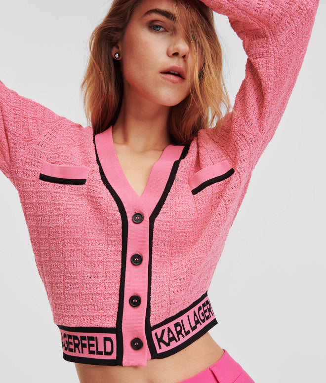 KARL LAGERFELD - KARL LOGO CROPPED BOUCLÉ CARDIGAN