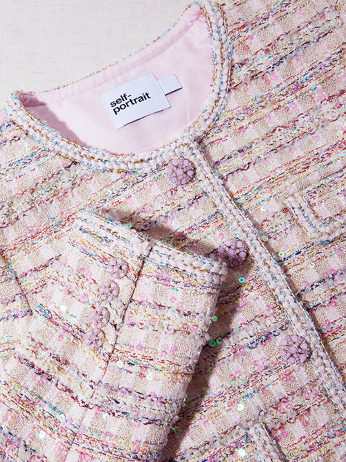 SELF-PORTRAIT Pink Sequin Boucle Jacket