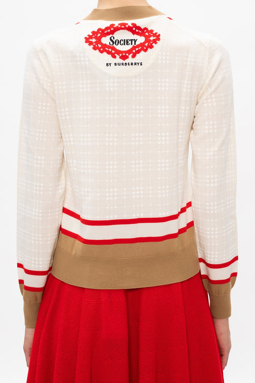 BURBERRY CREAM CHECKED CARDIGAN