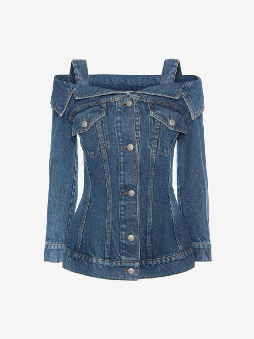 Alexander McQueen Off Shoulder Denim Jacket