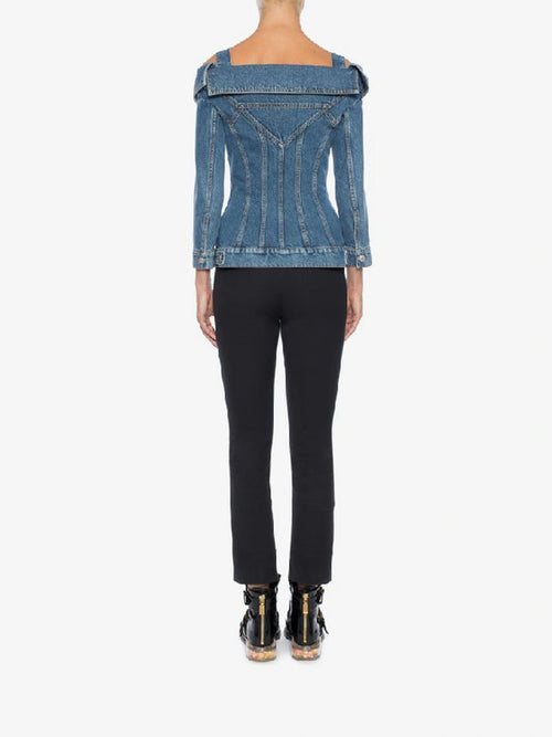 Alexander McQueen Off Shoulder Denim Jacket