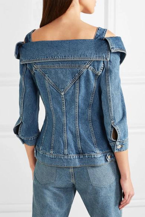 Alexander McQueen Off Shoulder Denim Jacket