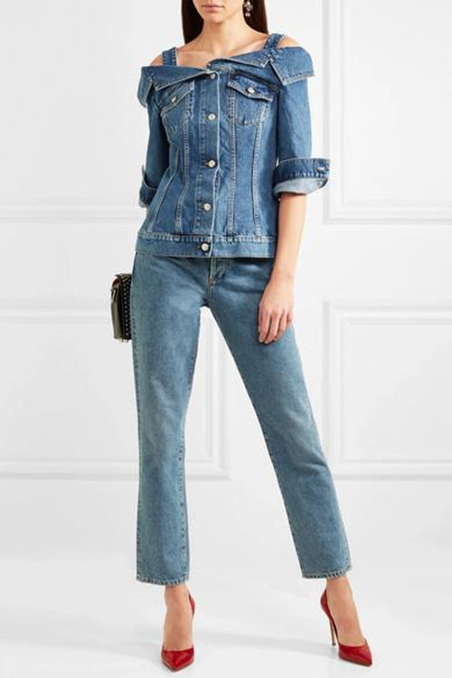 Alexander McQueen Off Shoulder Denim Jacket