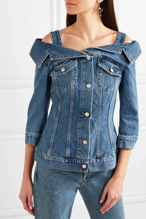 Alexander McQueen Off Shoulder Denim Jacket