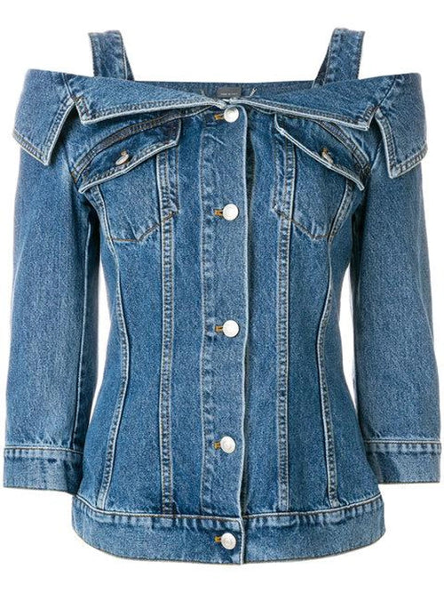 Alexander McQueen Off Shoulder Denim Jacket