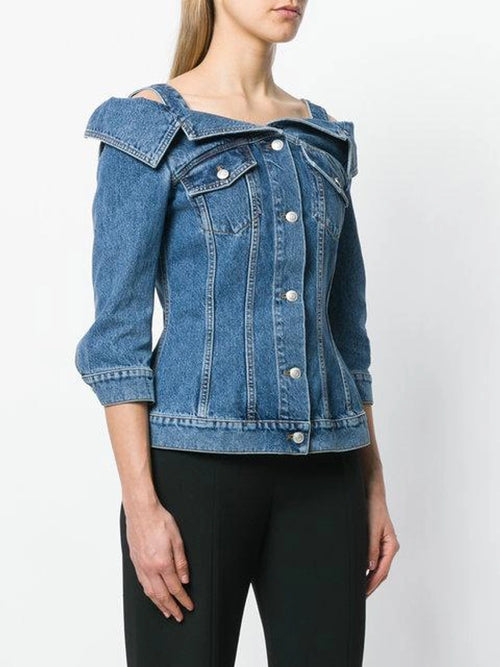 Alexander McQueen Off Shoulder Denim Jacket