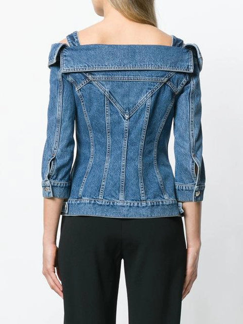 Alexander McQueen Off Shoulder Denim Jacket