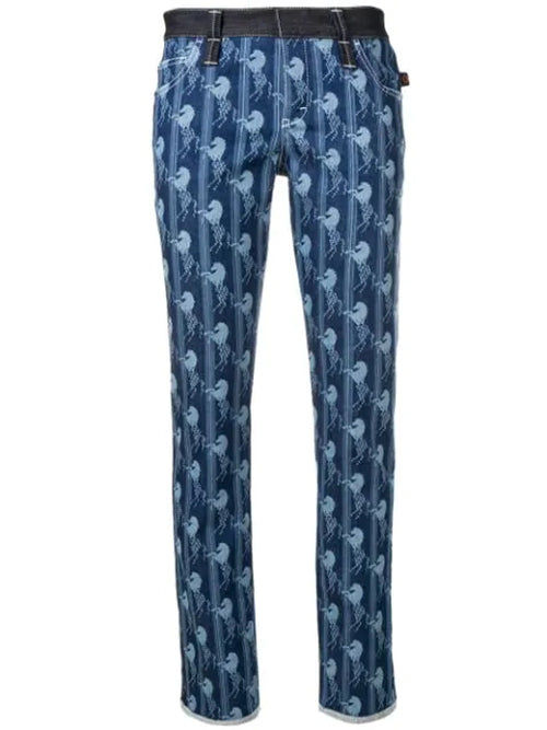 CHLOE Horse Printed Slim-Fit Trousers in Blue