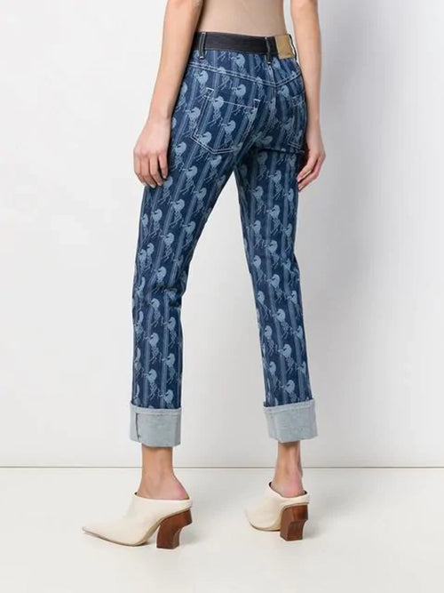 CHLOE Horse Printed Slim-Fit Trousers in Blue