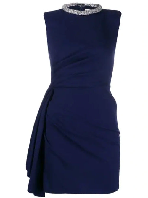 Alexander McQueen Embellished Draped-Effect Short Pencil Dress In Blue Sapphire