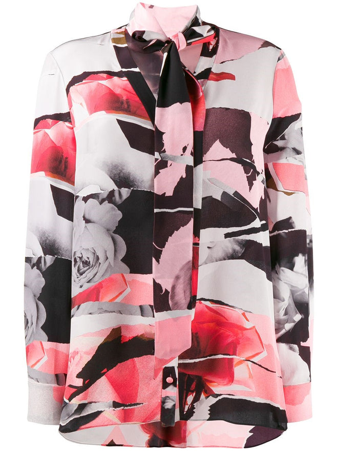 Alexander McQueen Multicolor Floral-Print Silk Crepe Blouse