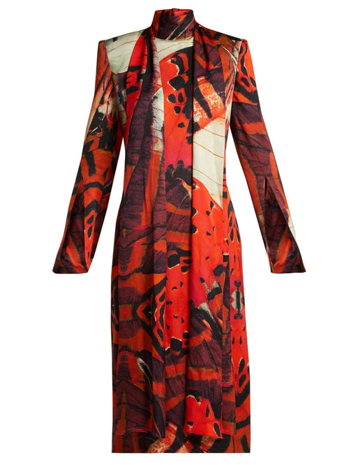 Alexander McQueen Silk Abstract Butterfly Printed Dress