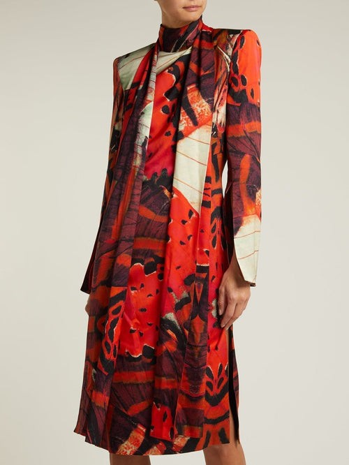 Alexander McQueen Silk Abstract Butterfly Printed Dress