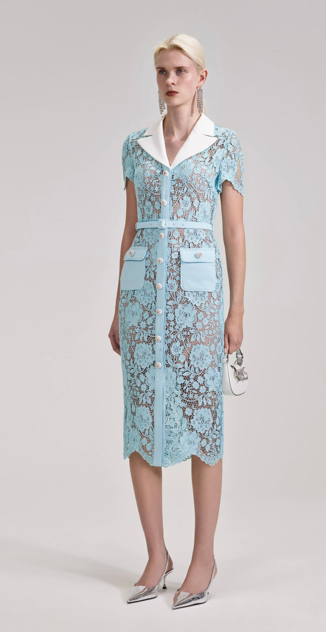 SELF-PORTRAIT Blue Cord Lace Midi Dress