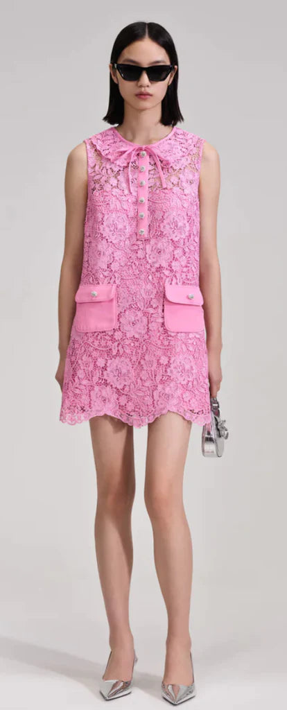 SELF-PORTRAIT Pink Cord Lace Collar Mini Dress