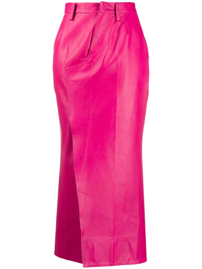 MARNI Leather Fitted Long Skirt In Pink