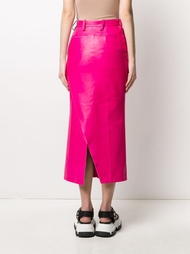 MARNI Leather Fitted Long Skirt In Pink