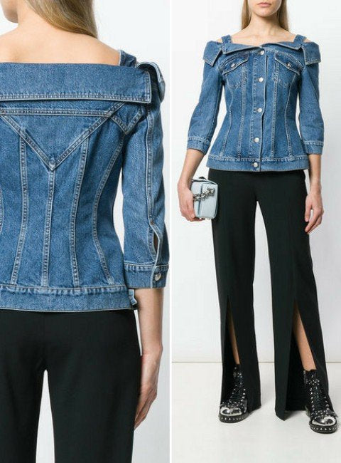 Alexander McQueen Off Shoulder Denim Jacket