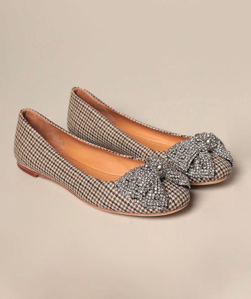 Tory Burch Houndstooth Ballerina With Crystal Bow