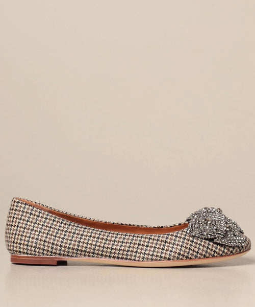 Tory Burch Houndstooth Ballerina With Crystal Bow