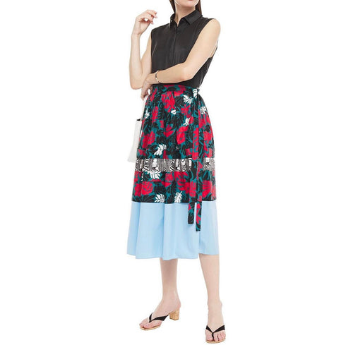 MARNI I Poplin-paneled printed cotton and linen-blend midi skirt