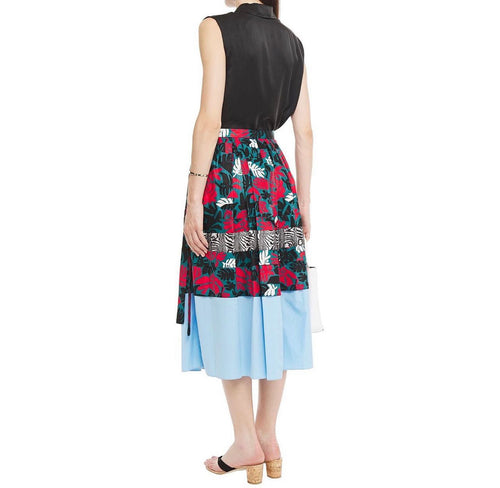 MARNI I Poplin-paneled printed cotton and linen-blend midi skirt