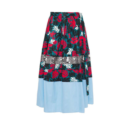 MARNI I Poplin-paneled printed cotton and linen-blend midi skirt