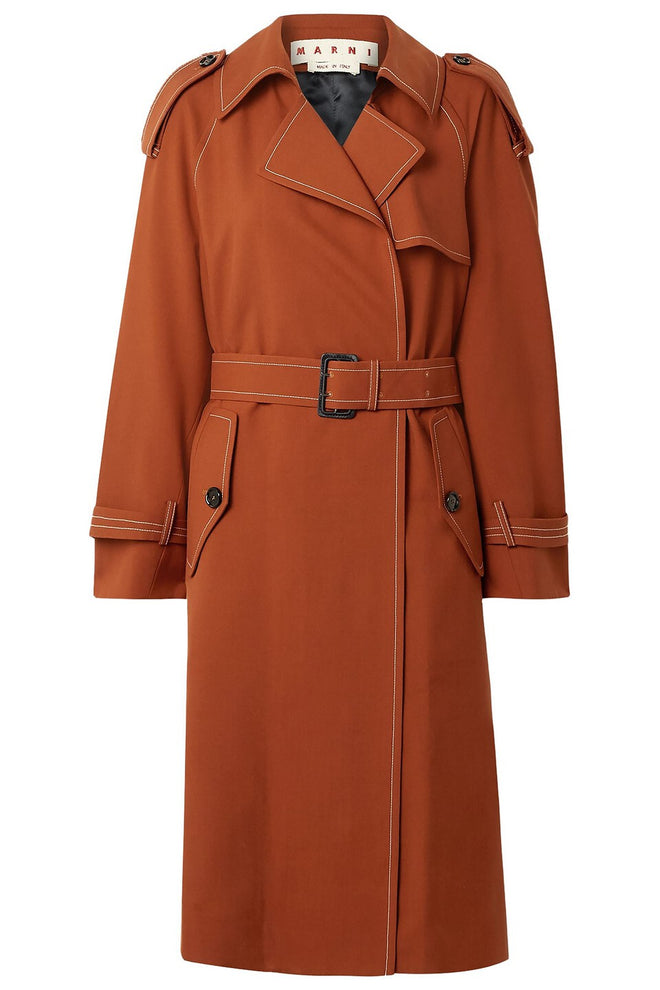 MARNI Oversized Belted Wool-Twill Trench Coat-Brick