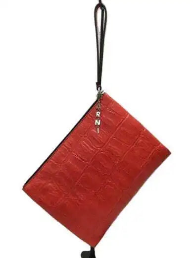 MARNI Clutch Bag Leather Red Kad Rubbed