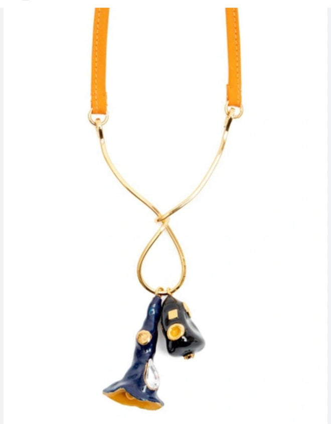 MARNI Crystal-embellished Enamel Pendant Necklake In Orange