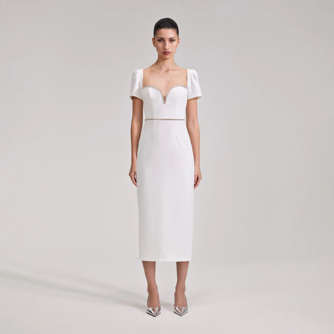 Self Portrait White Diamante Trim Split Midi Dress