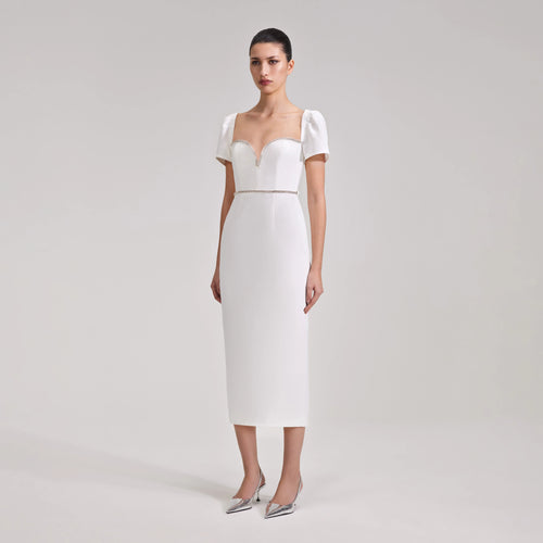 Self Portrait White Diamante Trim Split Midi Dress