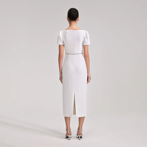 Self Portrait White Diamante Trim Split Midi Dress