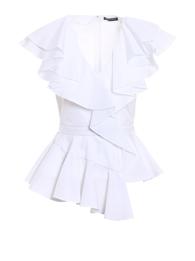 Alexander McQueen Asymmetric V-Neck Ruffled Blouse