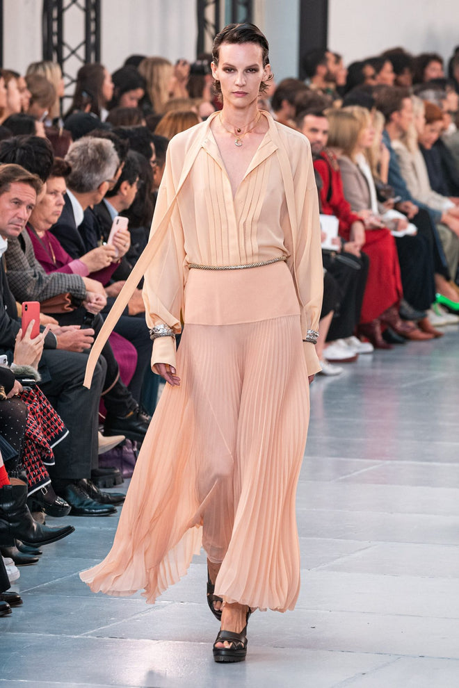 CHLOÉ Peach Beige Plisse Chiffon Maxi Skirt