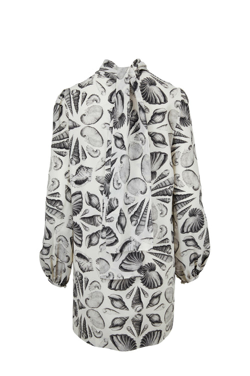 Alexander McQueen Ivory & Black Crêpe De Chine Seashell Print Dress