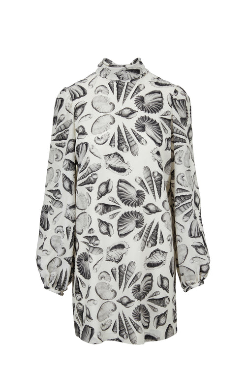 Alexander McQueen Ivory & Black Crêpe De Chine Seashell Print Dress